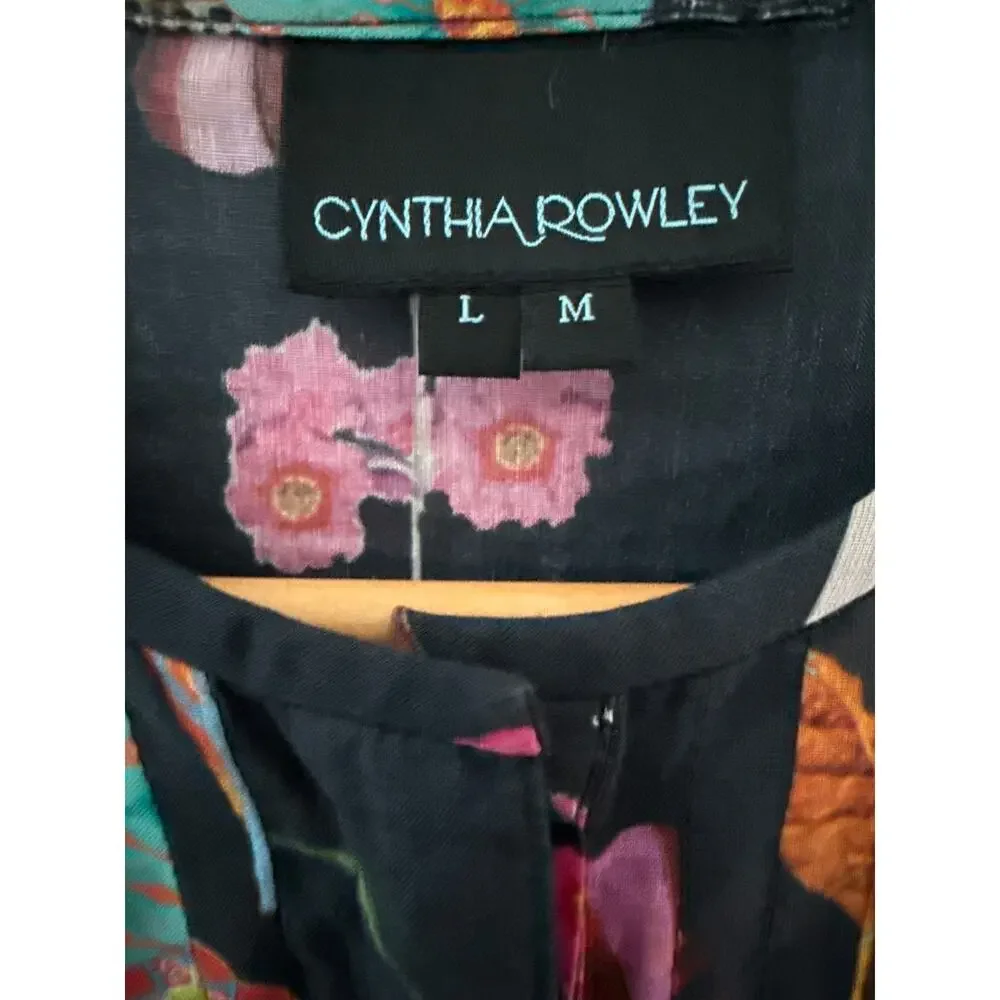 Cynthia Rowley Pleated Button Up Flutter Sleeve Dress Multi Size Medium Long - Picture 8 of 11
